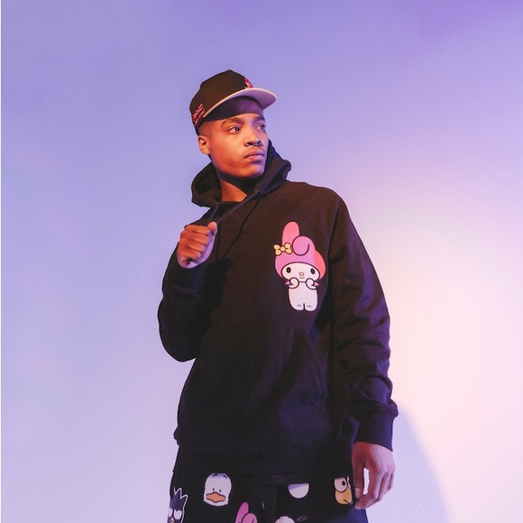 The Hundreds Sanrio Hello Kitty Badtz-Maru My Melody Black Sweatpants sz. L - Picture 5 of 10